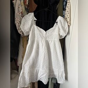 H&M White Textured Puff Sleeve Blouse